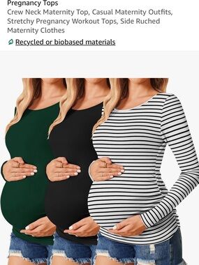 Long Sleeve Maternity Crew Neck Top - Black, Green, White/Black Stripe